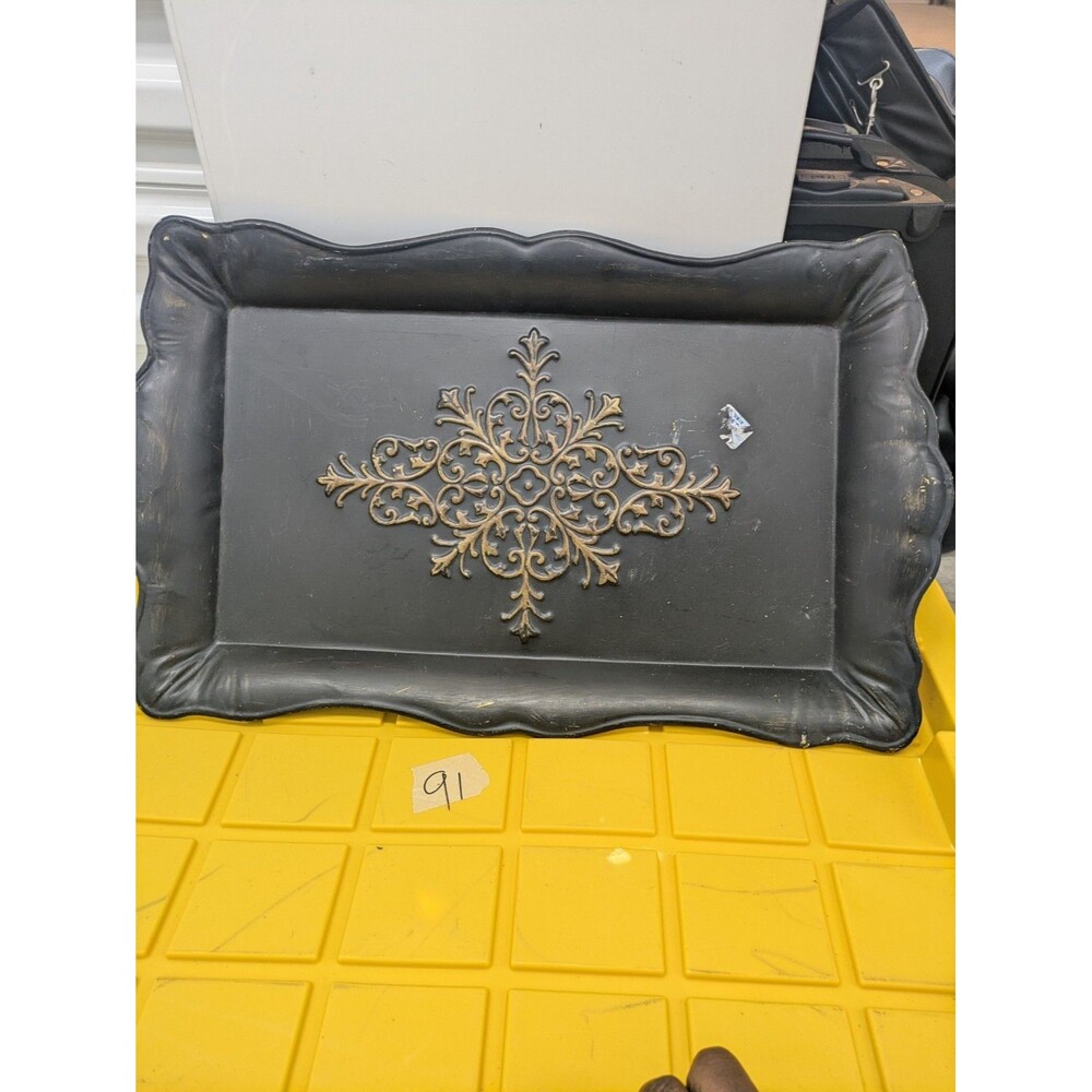 Southern Living at Home Black Florentine Tray with Gold Accents